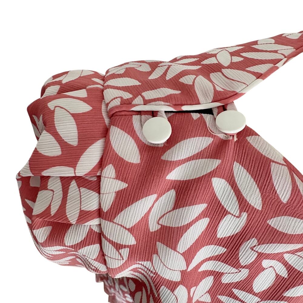 Vintage 80's Diane von Fursteneberg Pleated Leaf Print Blouson Midi Dress 10 - Picture 5 of 10